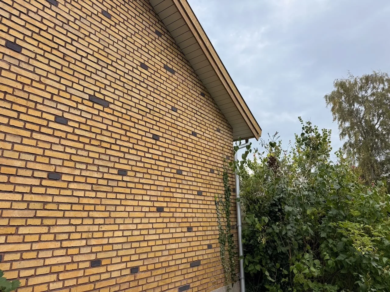 Nyt træværk ved gavlen og nedløb